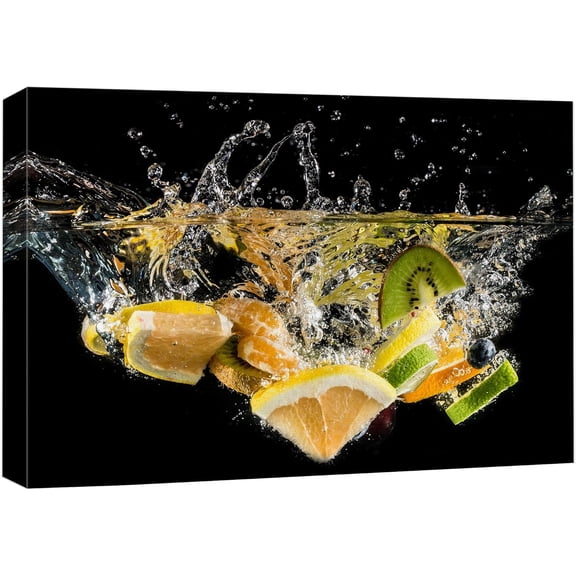 Wall26 Canvas Print Wall Art Lemon & Kiwi Fruit Splashing Print Kitchen & Cooking Food Photography Art Wall Decor Modern Art Realism Decorative Unframed for Restaurant, Living Room - 12"x18"