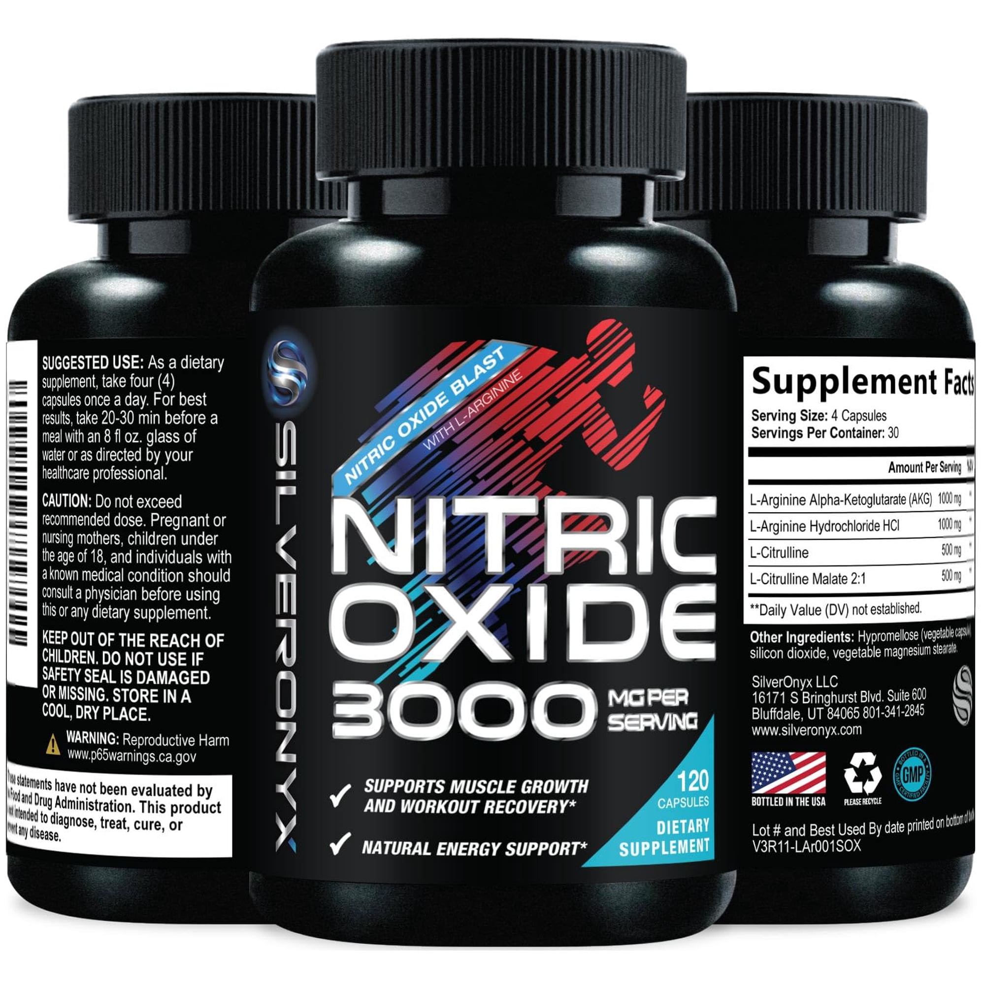Extra Strength Nitric Oxide Booster - 3X Strength L-Arginine AKG & Citrulline Malate - Men & Women Premium Pre Workout Nitric Booster - Natural Energy & Muscle Support, Bottled in USA - 120 Capsules