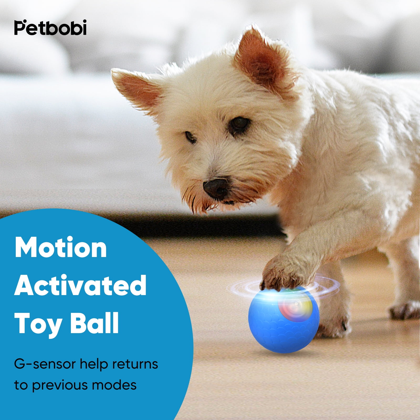 Petbobi Interactive Toy Dog Ball Active Rolling Ball for Dogs with Flashing LED Light Moving Bouncing Toys Ball for Medium or Large Dogs USB Rechargeable Blue Walmart