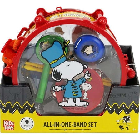 LICENSE 2 PLAY Peanuts 9pc All in One Band Set, Musical Instrument Toy, Drum & Tambourine, Plastic, 10.8 x 4.92 x 9.45 Inches, Toddler, 1.3 Pounds, No Batteries Required