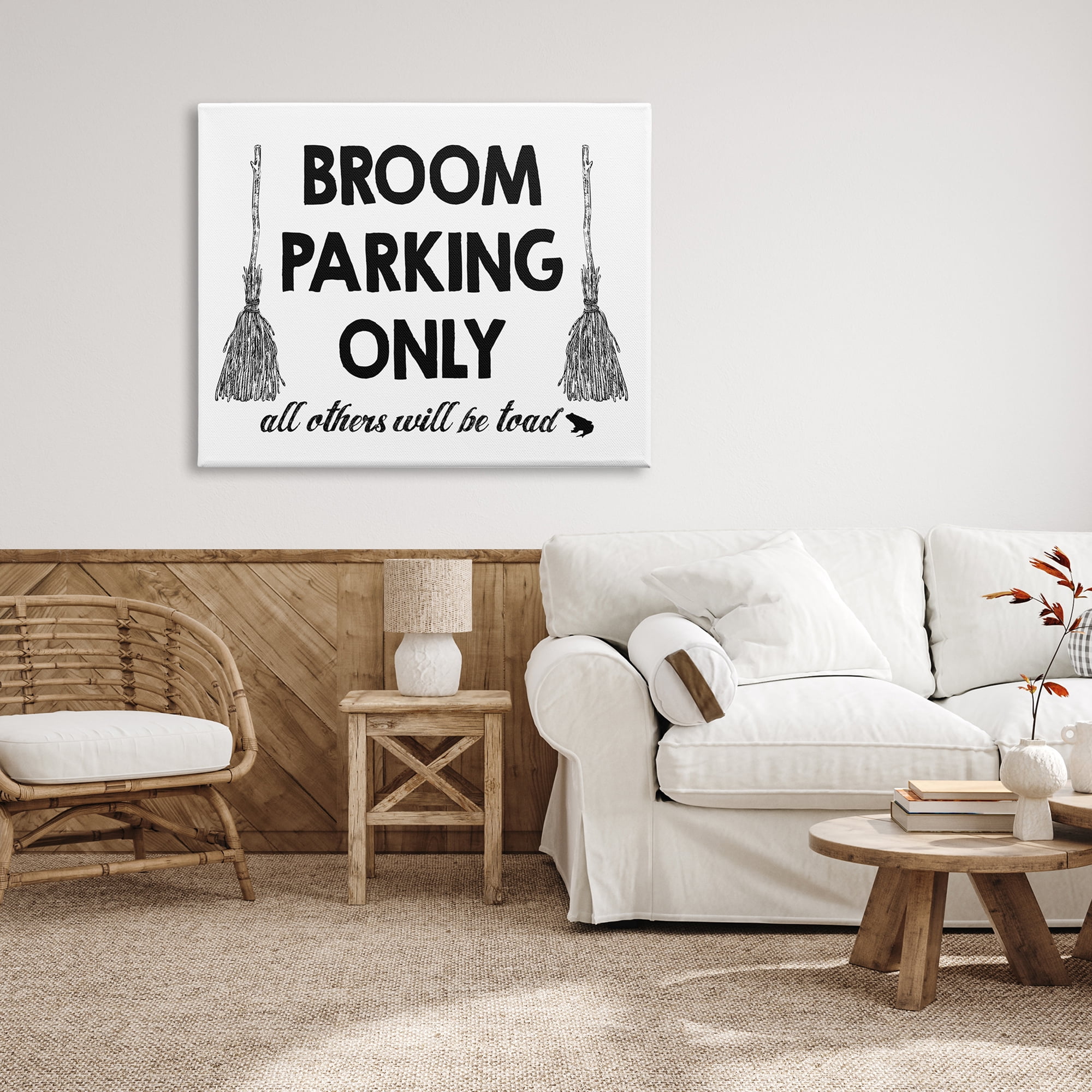 Broom Parking Witty Halloween Witch Phrase Typography Holiday Graphic Art Gallery-Wrapped Canvas Print Wall Art