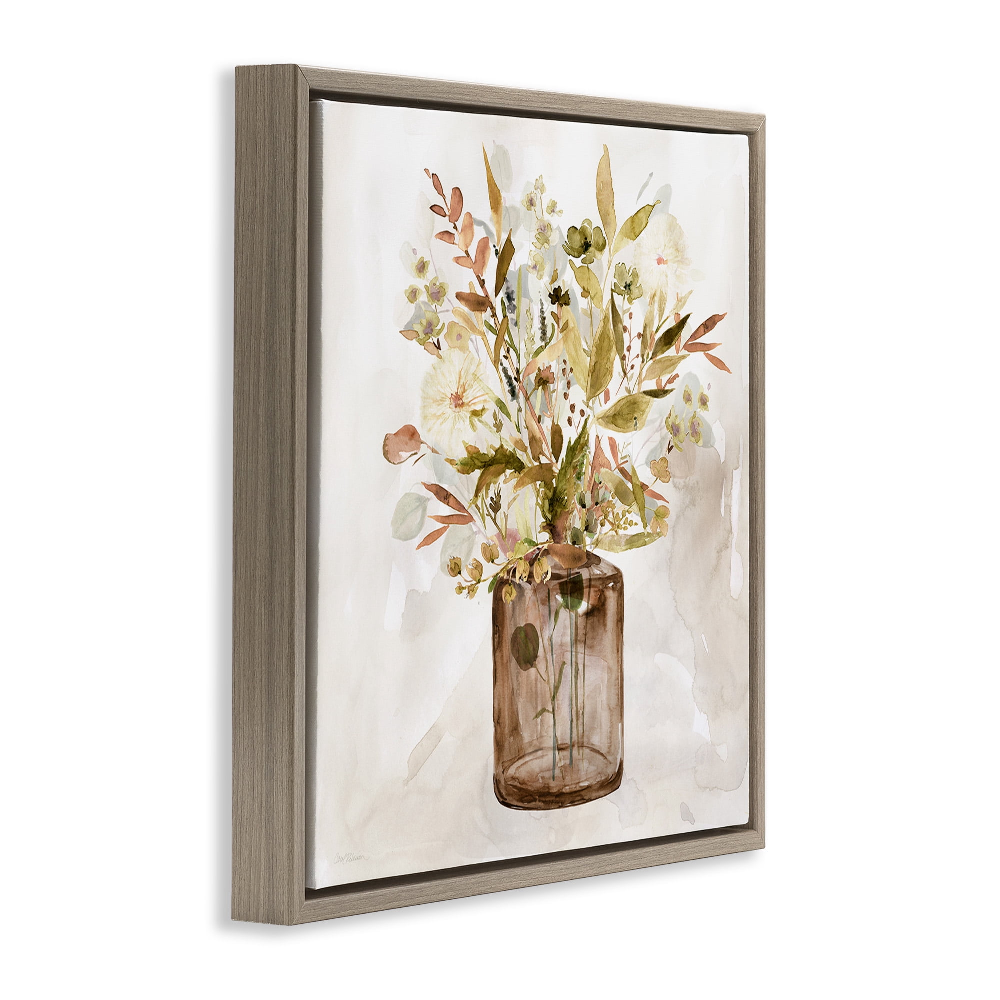 Stupell Industries Earthy Mixed Fall Botanicals Botanical & Floral Painting Brown Floater Framed Canvas Art Print Wall Art, 25 x 25