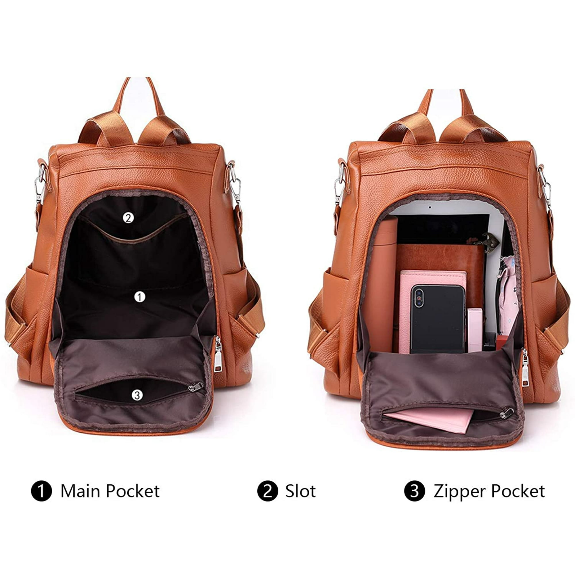 Lishi Women Backpack Purse Anti Theft Backpack Ladies Shoulder Bag Leather Travel Backpack Bagpacks Women Fashion Brown