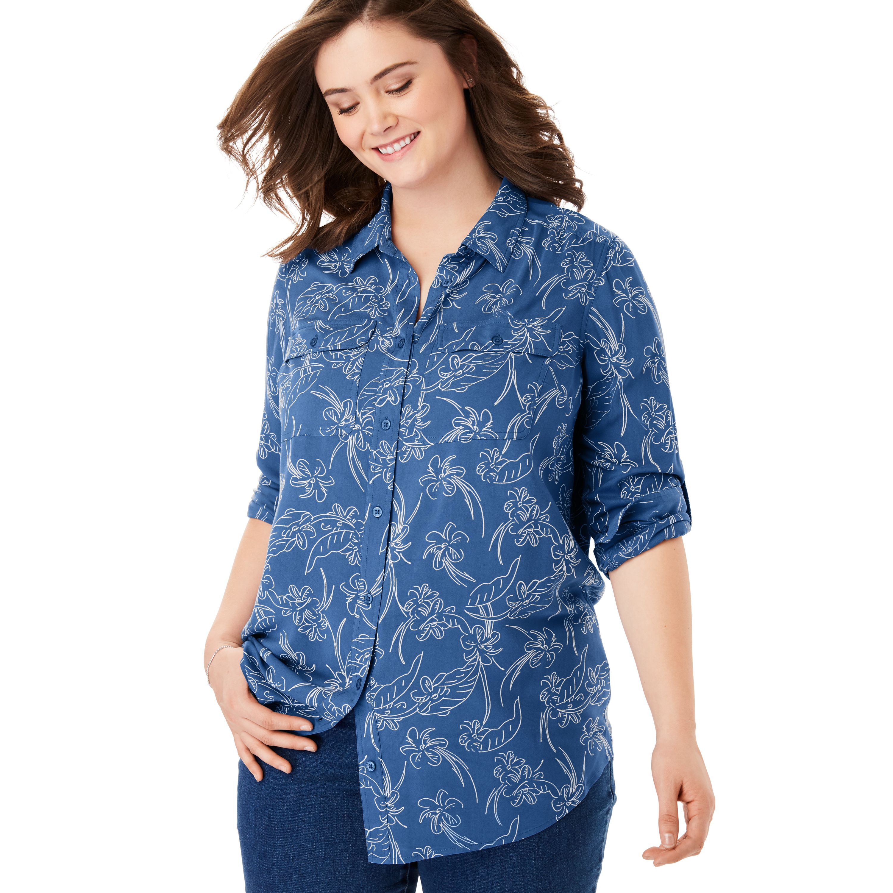 Woman Within Plus Size Utility Button Down Shirt Blouse - Walmart.com