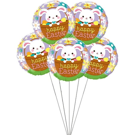 PMU Happy Easter Bunny 18 Inch Mylar Foil Balloon Pkg/5