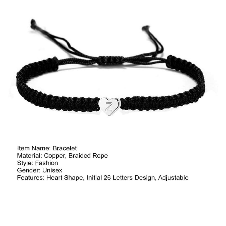 Black Initial Bracelet for Women Men Initial K Charm Letter Bracelets Black String Bracelets with initials Handmade Rope Braided Personalized
