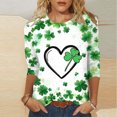 thumbnail image 1 of Meichang Hauts de Vacances pour Femmes T-Shirt de la Saint-Patrick Manches 3/4 Hauts Graphiques Trèfle Col Rond Pull Ample Décontracté, 1 of 5