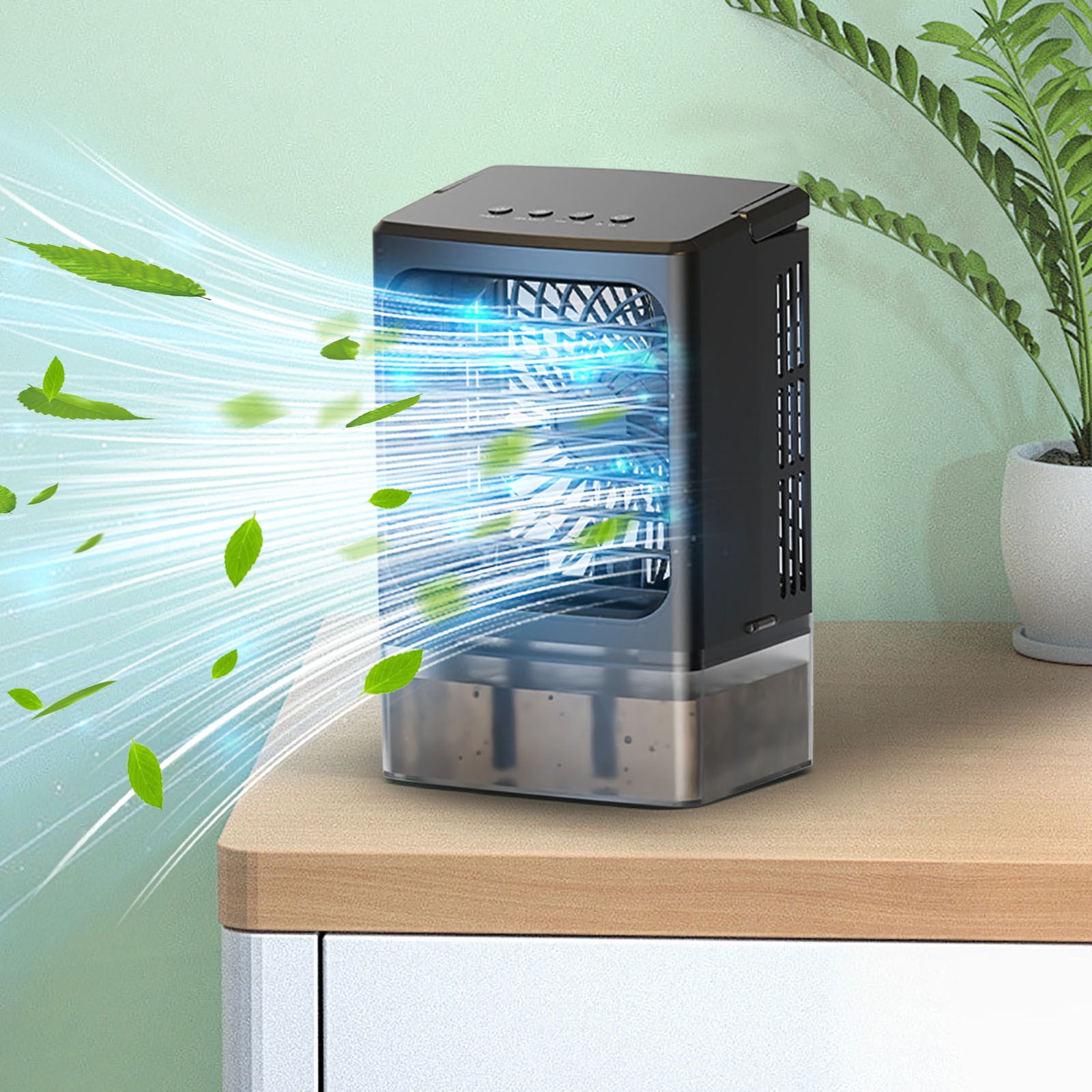 Quiet 3-In-1 Desktop Air Cooler Fan With Ice Sensing Technology - Large Blade Usb-Powered Cooling System With Adjustable 3-Speed, Water Mist Humidifier & Colorful Led Lights For Home Office Use