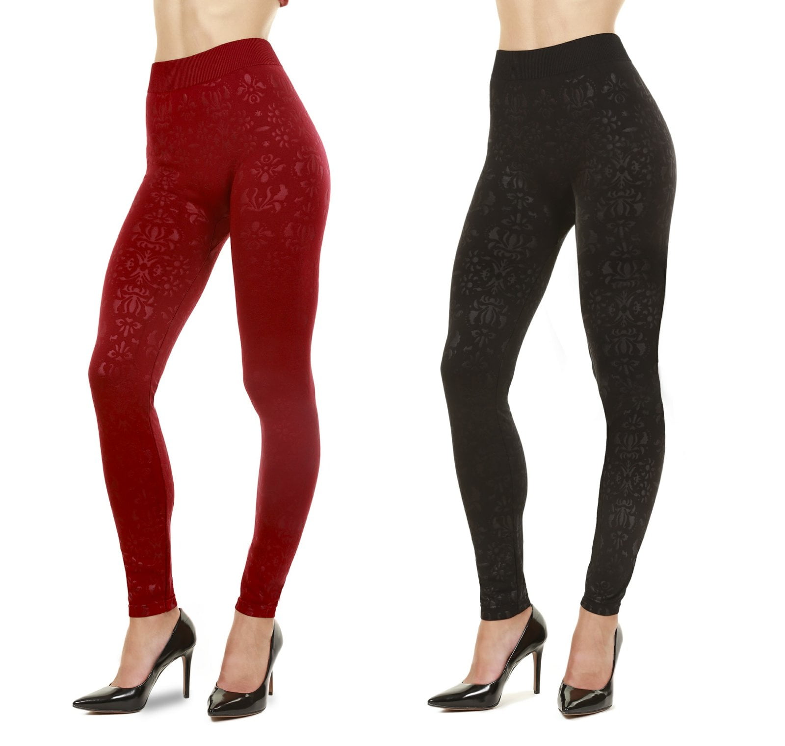 Women's 2 Pack Embossed Full Length Fleece Lined Seamless Leggings