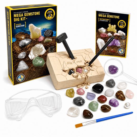 Gemstone Dig Kit for Kids 8-12 – Educational Science Kit with 17 Real Gemstones, Rocks &Crystals– Fun Gem Art Excavation Toy,Geology Gift for Boys&Girls