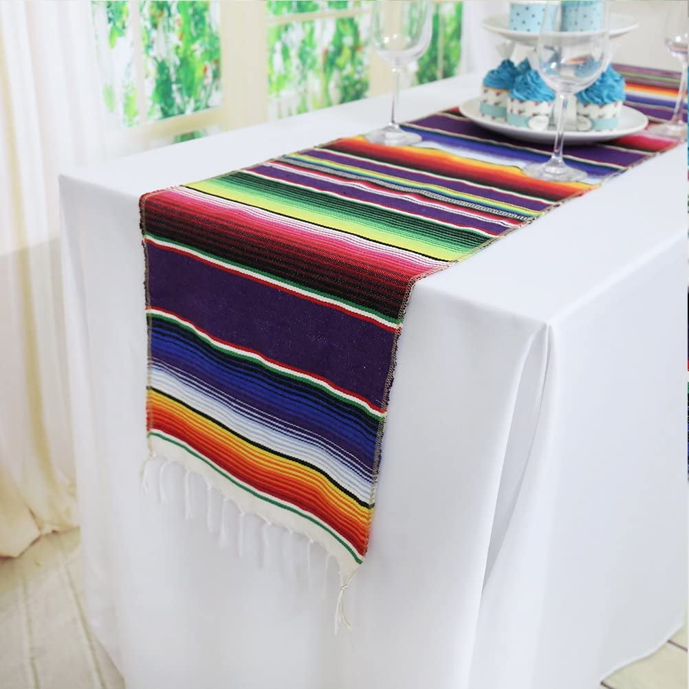 Mexican Serape Table Runner for Party Wedding Fringe Cotton Tablecloth 14''*84'' 