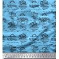thumbnail image 1 of Soimoi Blue polyester Crepe Fabric Sun & Text Print Sewing Fabric Yard 42 Inch Wide, 1 of 5