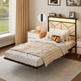 thumbnail image 1 of Fabato Base Cama Individual Flotante con Cabecera Integrada con Luces LED - Cabecera Individual Moderna Estilo Geométrico - Base para Cama Individual Fácil de Armar con Carga USB, 1 of 8