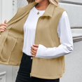 thumbnail image 4 of Women Solid Lapel Fleece Vest Soft Sleeveless Zip Front Vest Everyday Casual Outer Coat with Pockets Khaki XL, 4 of 8