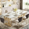 thumbnail image 3 of Tribesigns Modern Dining Table, 63" Large Kitchen Table for 4-6 People, Unique Rectangular Dinner Table Kitchen & Dining Room Furniture with Faux Marble Tabletop and Geometric Legs, 3 of 9