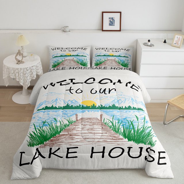 Erosebridal Lake House Bedding Queen Comforter Set, Rustic Farmhouse Down Comforter, Nature Scenery Decor, Reversible 3pcs