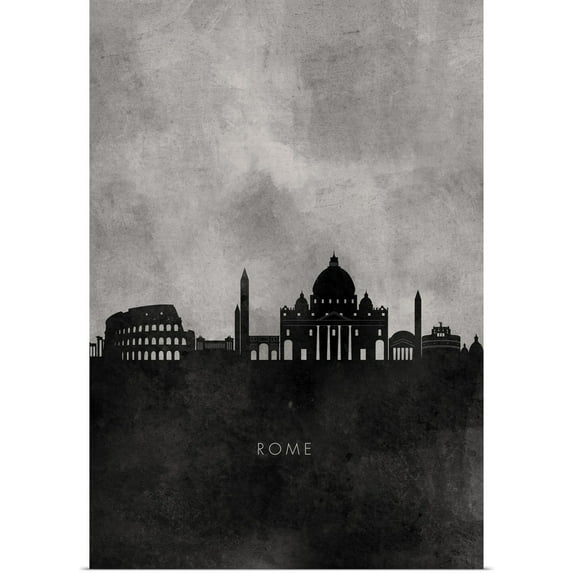 Great BIG Canvas | "Black and White Minimalist Rome Skyline" Art Print - 24x36