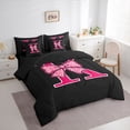 thumbnail image 2 of spefrowx Pink Leopard Print Bow Monogram Twin Bedding for Teens, Black Letter K Print Bedding Comforter Set, Black Reversible, 7 Pieces, 2 of 6