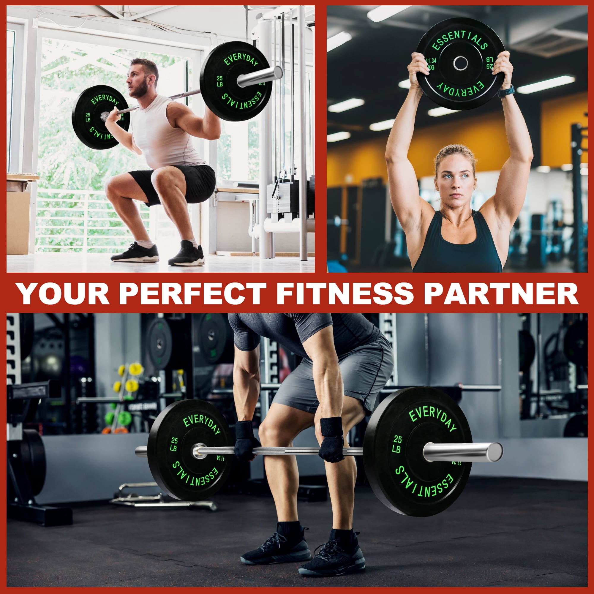 FlexWave 2-Inch Olympic Bumper Weight Plate，with Steel Hub, Black, Multiple Sizes，Single & Pair, for Strength Training & Home Gym