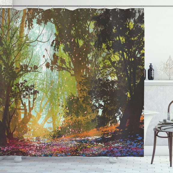 Ambesonne Nature Shower Curtain, Spring with Fall Leaves, 69"Wx75"L, Multicolor