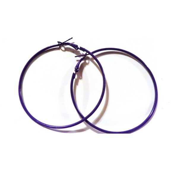 Large Purple Hoop Earrings Classic Thin 3 inch Hoop Earrings