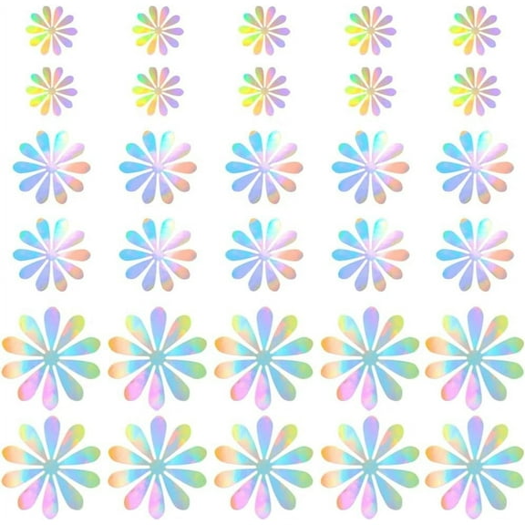 6Set 72Pcs 3D Sunflower Wall Stickers Small Daisy PVC Wall Decals Holographic Self-Adhesive Waterproof Stickers for Window Decoration Accessories DIY Bedroom Living Room Office Art Decor