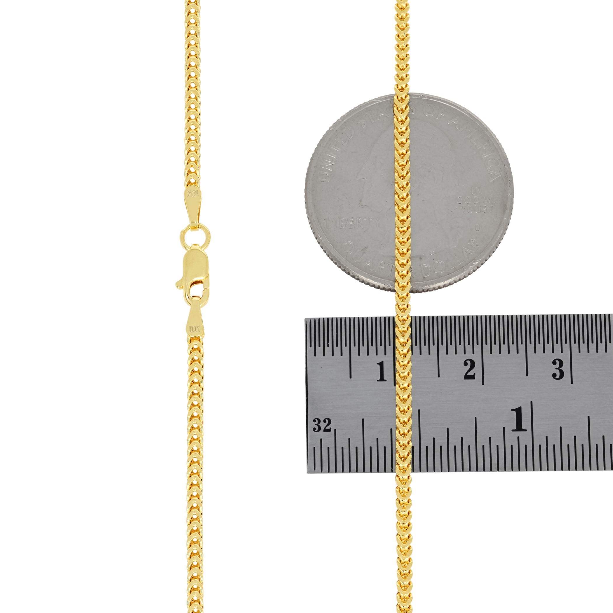 Nuragold 10k Real Yellow Gold Franco Square 2mm Box Chain Wheat Chain Necklace (16"-30") Italian Jewelry for Men & Women