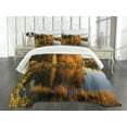 thumbnail image 3 of Ambesonne Fall Quilted Bedspread Set 3 Pcs, Lake Woodland at Sunset, Queen Size, Multicolor, 3 of 5