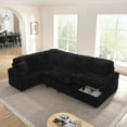 thumbnail image 6 of Corduroy Striped Upholstered Sofa with Pull Out Bed and Storage Chaise, Modern Minimalist U-Shaped Sectional Couch in Black for Small Spaces, Assembly Required, 6 of 9
