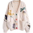thumbnail image 2 of Womens Open Front Cardigan Cable Knit Long Sleeve Button Down Embroidery Cardigan Sweaters, 2 of 6