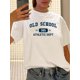 thumbnail image 1 of Camiseta vintage de cuello redondo para mujer, 100 % algodón, estampado geométrico, largo regular, informal de verano (200 g/m²), deportiva., 1 of 6
