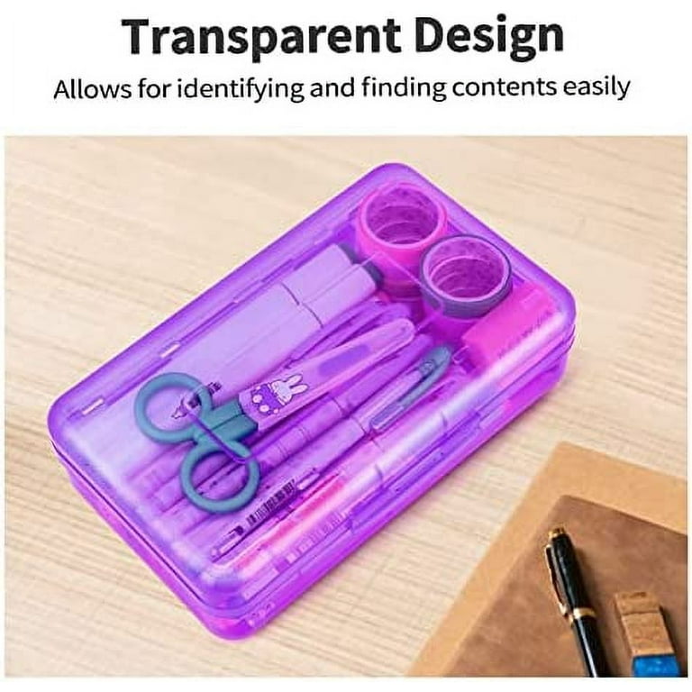 3 Pack Pencil Box, Sooez Pencil Box for Kids, Plastic School Supply Box,  Large School Box, Hard Plastic Pencil Case Lid, Stackable Clear Supply  Boxes