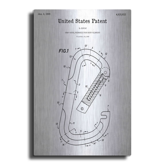 Luxe Metal Art 'Climbing Hook Blueprint Patent White' Acrylic Glass Wall Art, 12"x16"