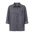 thumbnail image 5 of Women's Denim Button Down Long Sleeve Jean Shirt Casual Chest Pocket Tops Lightweight Fall Winter Clothes Gray 2XL, 5 of 8