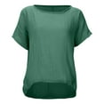 thumbnail image 1 of Women’s Soft Loose Fit Short Sleeve Linen Blouse - High Low Hem Design, Casual Comfortable Top, Solid Color Options, 1 of 5