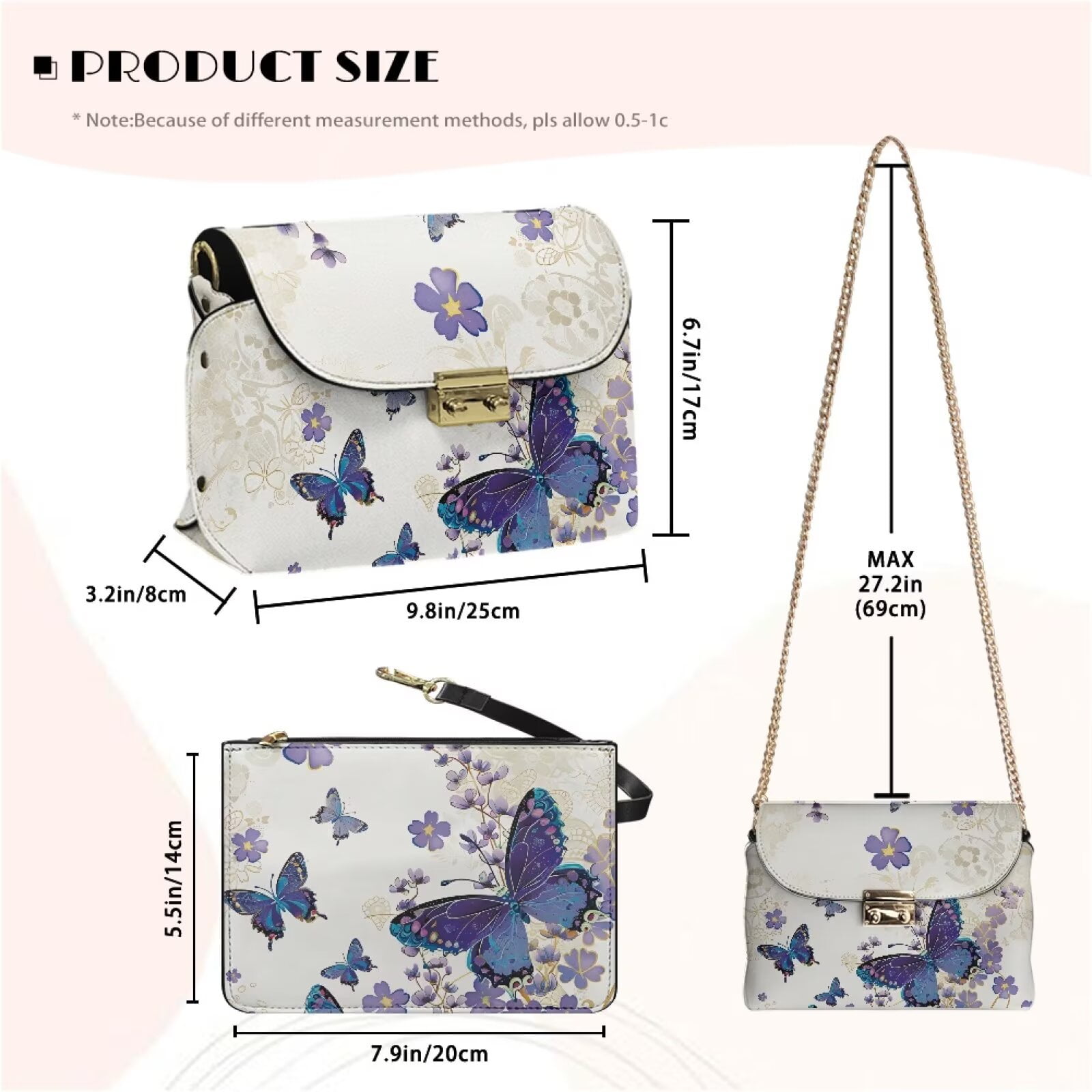 Pzuqiu Butterfly Leather Cross Body Bag Lightness Exquisite Women Crossbody Bag with Chain Strap Trendy Minimalist Small Leather Crossbody Bags for Women for Daily Use