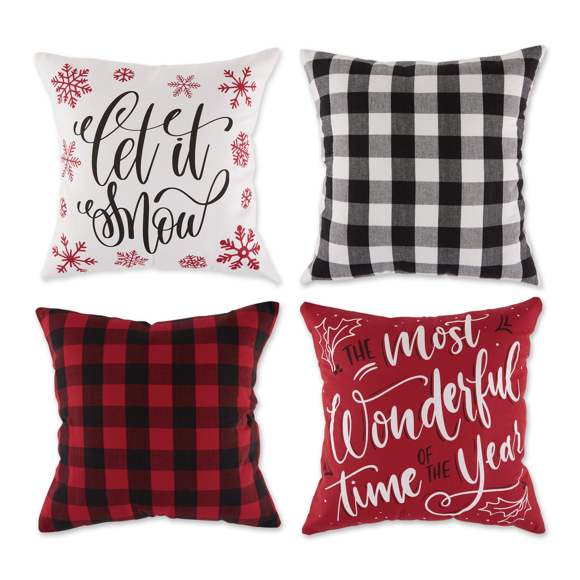 DII Asst Christmas Buffalo Check and Print Pillow Covers 18 x 18 Set of 4