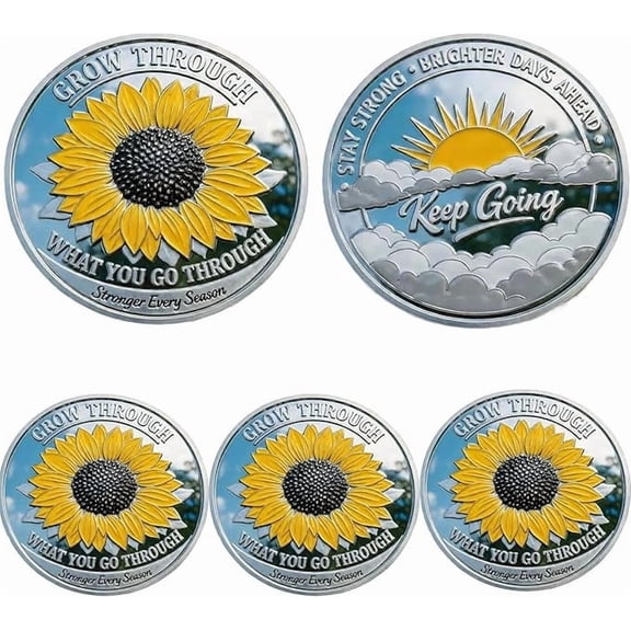 Sunflower Kind Positivity Commemorative Coin Bee Festival Happy Challenge Coins Double-Sided Sunflowers Collectible Token for Home Party School