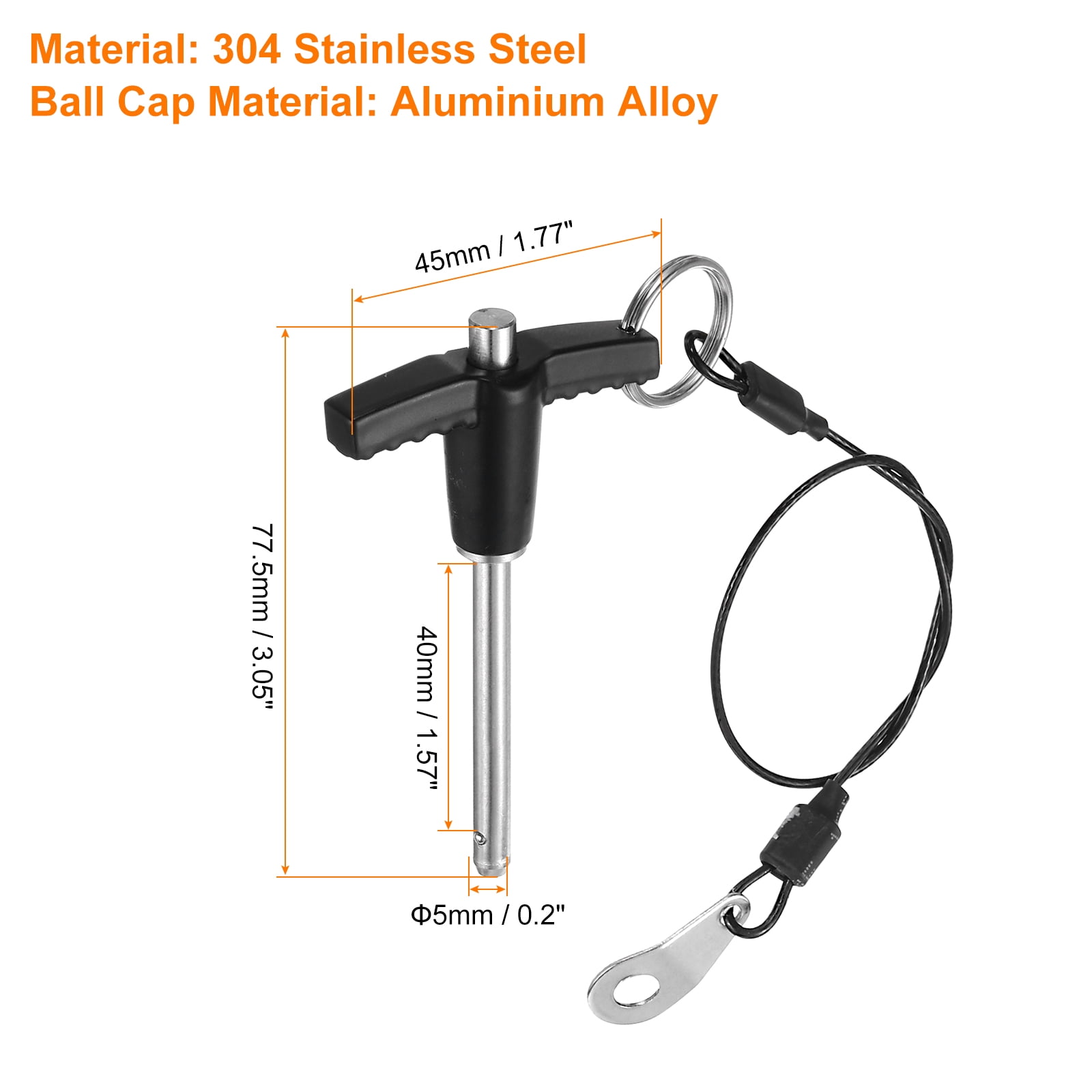 Uxcell 4Pack T Handle Lock Pins, 5mm x 40mm Usage Length Stainless Steel Push-Button Quick Release Pin