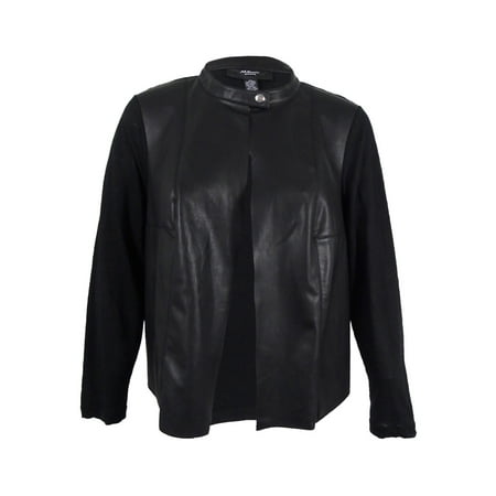 walmart plus size denim jacket with faux leather sleeve