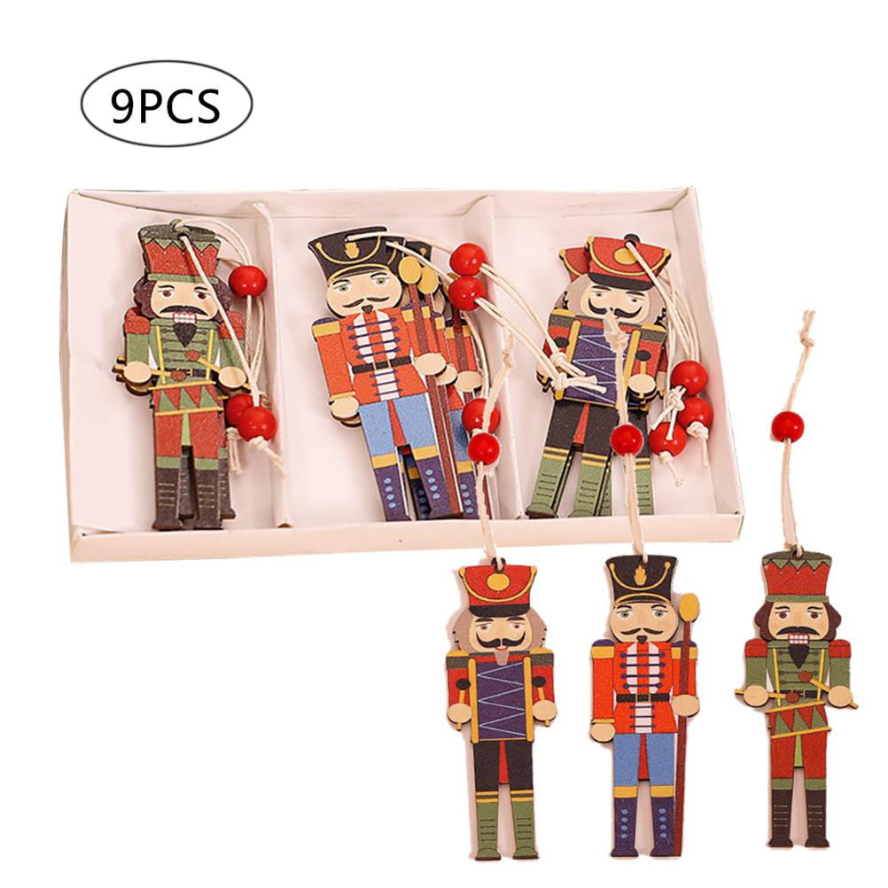 Details about   9Pcs Walnut Soldier Wooden Pendants Christmas Tree Holiday Party Decorations 
