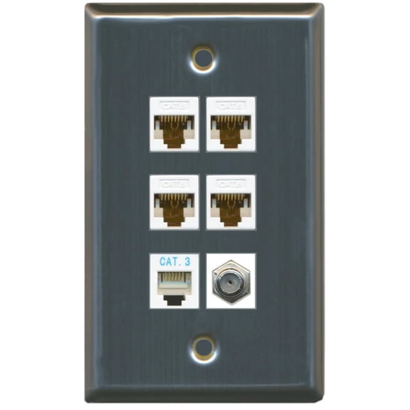 Ultra Spec Cables 4 Port Cat6 Ethernet Coax Phone Wall Plate Stainless Steel