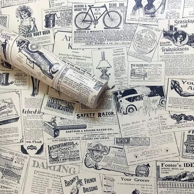 Rollo de papel tapiz multiusos, papel tapiz autoadhesivo vintage despegable y pegable, extraíble para muebles, estantes, cajones, hogar, papel de contacto de periódico de PVC ecológico