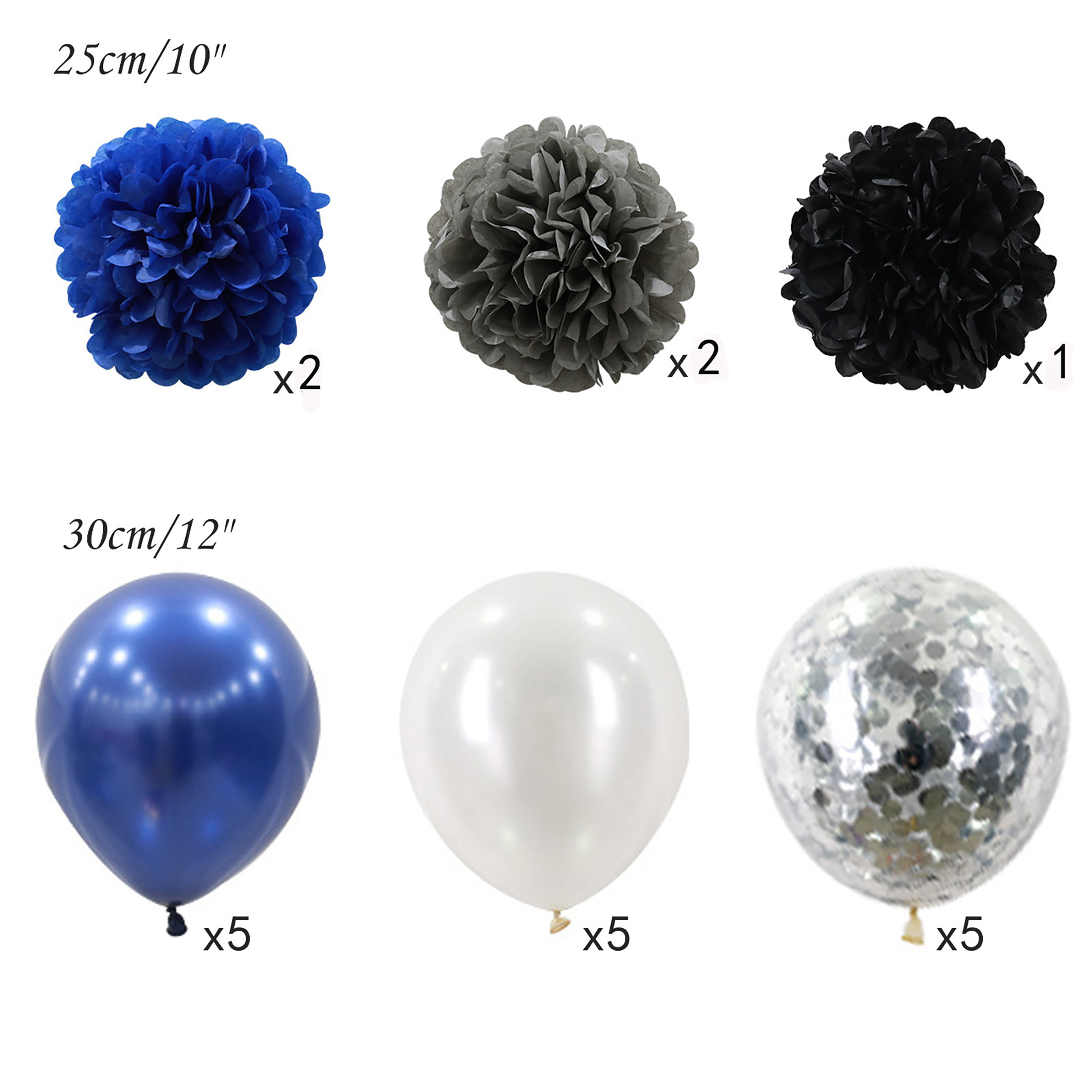 HGJST Balloons, Latex Silver and Blue Birthday Theme, 10'', 12 Pieces