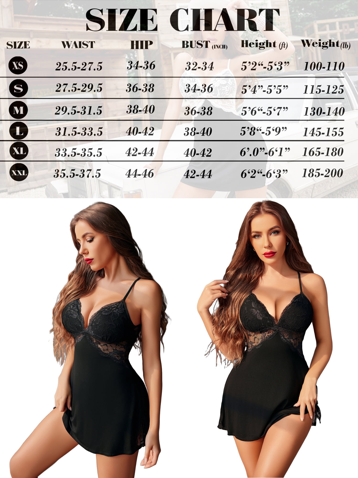 Avidlove Lingerie for Women Lace Chemise Sleepwear Lingerie Nightgown Black XX-Large