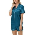 thumbnail image 6 of felwors Women's Satin Pajama Set 2-Piece Sleepwear Loungewear Button Down Short Sleeve Silky PJ Set Dark Blue, XXL, 6 of 8