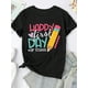 thumbnail image 1 of Women'S Happy First of School Printed T-Shirt, Casual Crew Neck Polyester Top with Slight Stretch, Knit Fabric, Cotton, 220gsm - Loose Plus Size for Spring/Summer/Fall, 1 of 5