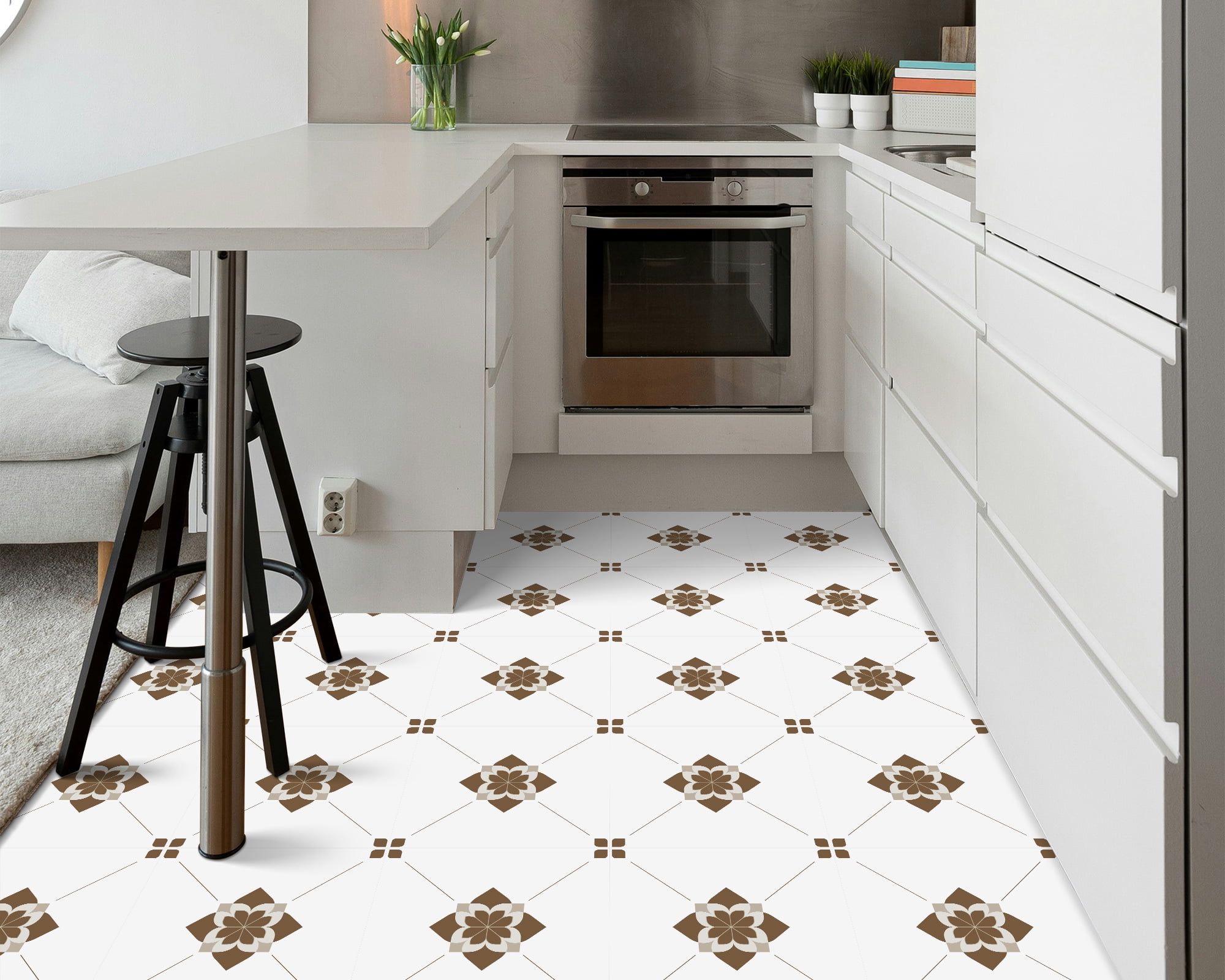 DEWOO 10 Sheet Peel and Stick Floor Tile, Vinyl Flooring, Waterproof DIY Flooring for Bathroom, Kitchen, Fireplace, Stairs, Bedrooms, Wall, Pantry Room 12"x 12"