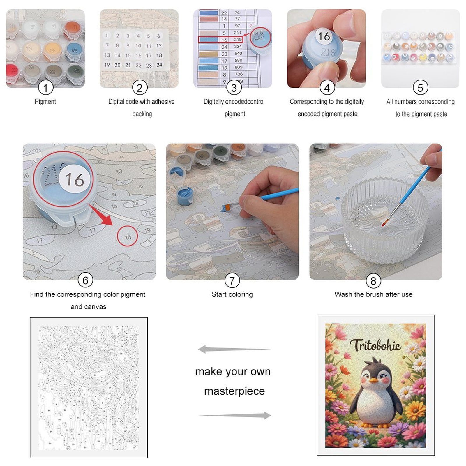Paint By Numbers Kit for Adults Beginner - DIY Penguin In Colorful Flower Field Canvas Painting Kits for Adults, Frameless Paint By Number for Adults for Home Wall Decor 16x20 Inch