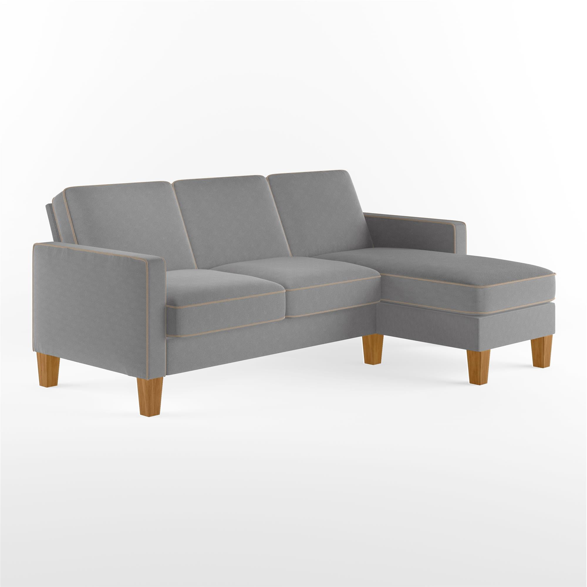 Novogratz Bowen Sectional Sofa with Contrast Welting, Gray